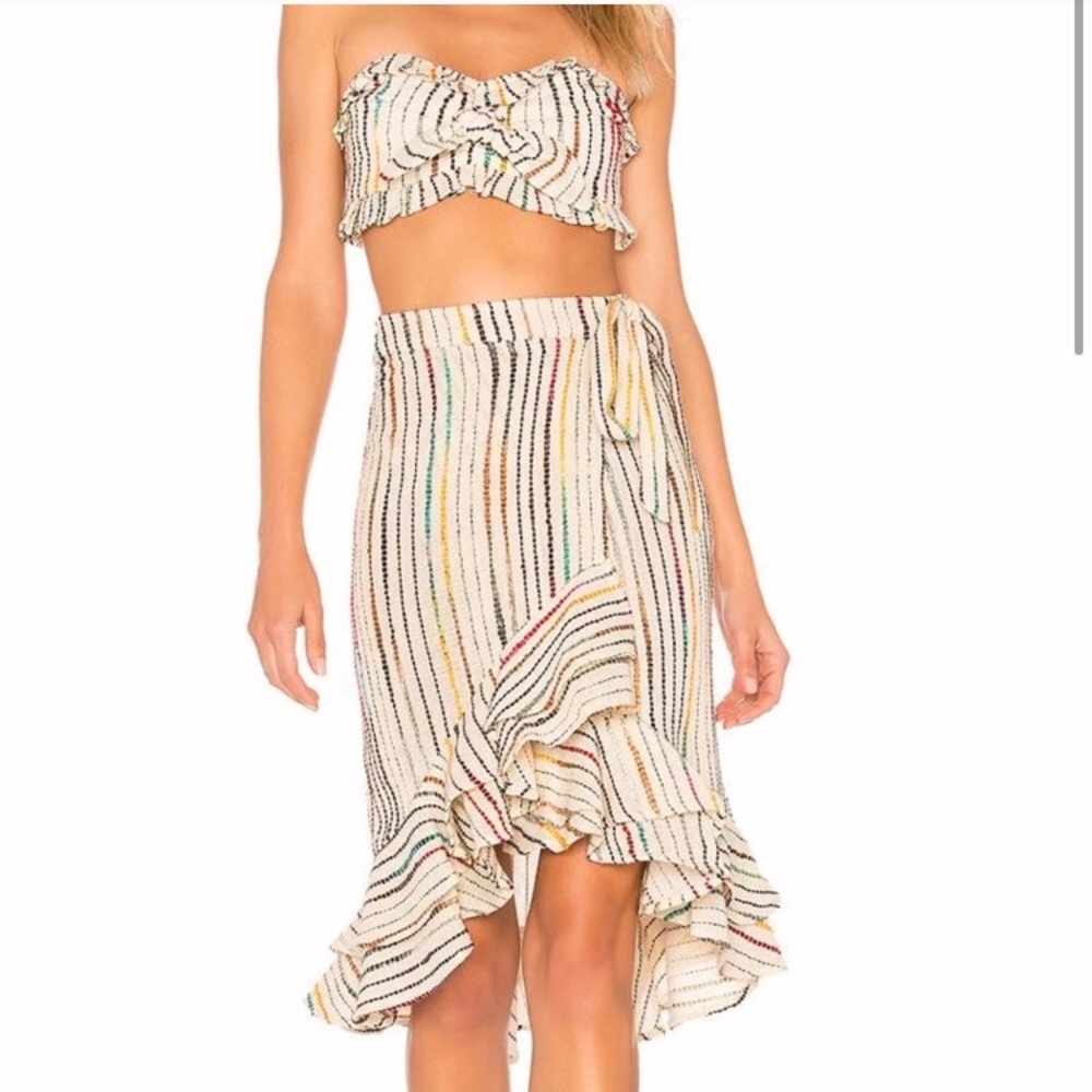Tularosa Rainbow Ribbon Wrap Tie Ruffle Skirt
